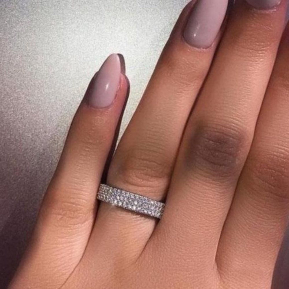 925 SILVER DIAMOND TRIPLE FULL ETERNITY RING, CUTE RING, SHINY RING. - Picture 5 of 7